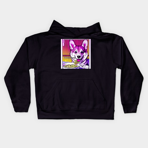 Corgi Eating Ramen Noodle Soup. Kids Hoodie by Megaluxe 